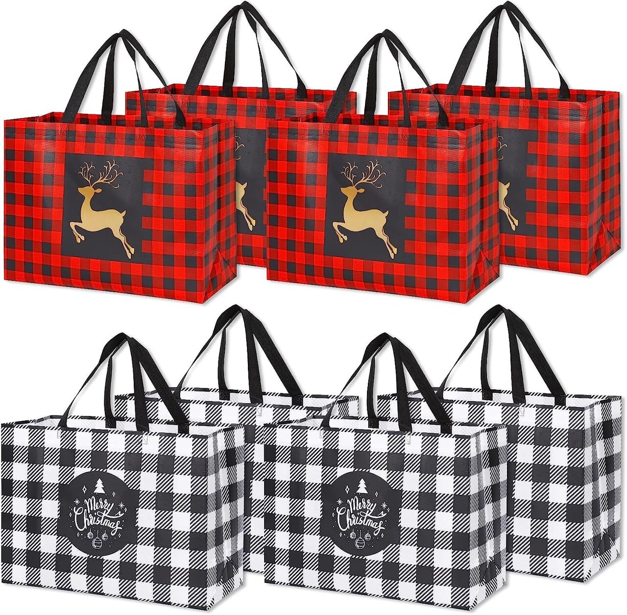 8 Pack Extra Large Christmas Gift Bags, Reusable Tote Bags with Handle Non-Woven Christmas Grocery Shopping Totes for Holiday Xmas, 16.9 * 12.6 * 6.8"